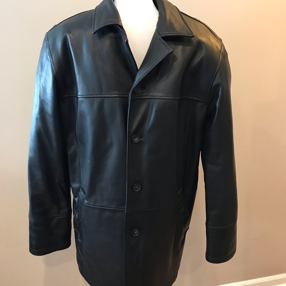 Men’s long length leather coat